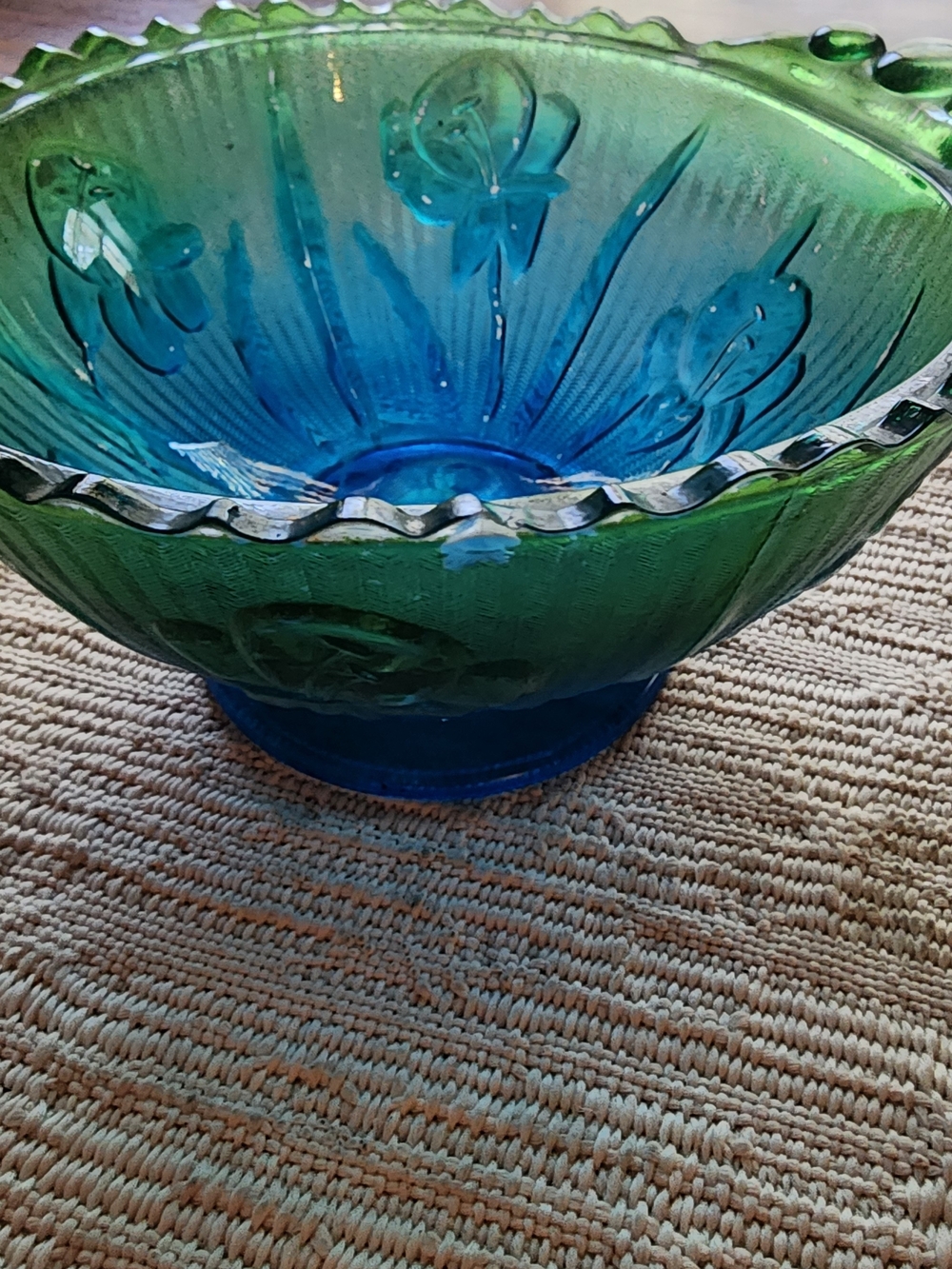 Vintage Green and Blue Glass Decorative Bowl - Home Art